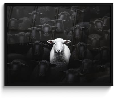 Poster in lijst - Fotolijst 70x50 cm - Posters - Schapen - Wit - Duisternis - Posterlijst zwart - Decoratie - Wanddecoratie woonkamer - Muurdecoratie slaapkamer