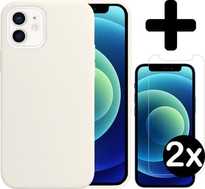 Hoesje - Met 2x Screenprotector - Geschikt voor Apple iPhone 12 - Sterk & Shockproof - Telefoon Hoes - Back Cover - Siliconen Case - Telefoonhoes - Wit