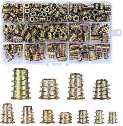 longziming -Schroefdraad Inschroefmoeren Set - 230-delige Inzetmoeren Assortiment - Zelftappende Schroefbussen voor Hout - M4 M5 M6 M8 M10 - Met Opbergdoos