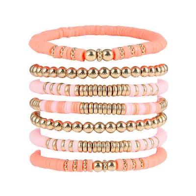 Bohemian Armbanden Set - Koraal/Roze | 7-delig | Polymeer Klei | Fashion Favorite