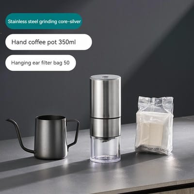 Elektrische Bonenmaler Roestvrijstalen Kern Draagbare Bonenmaler Draagbare Molen Koffieset Filterzak Filterbeker white