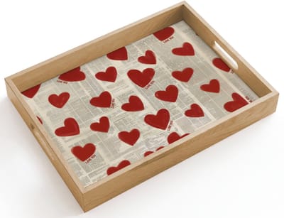 Dienblad hout 40x30 cm - Schootdienblad - Hartjes - Krant - Loveyou - Borrelplank rechthoek - Plateau dienbladen