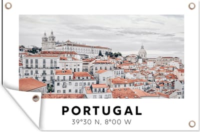 Muurdecoratie Portugal - Europa - Rood - Skyline - 180x120 cm - Tuinposter - Tuindoek