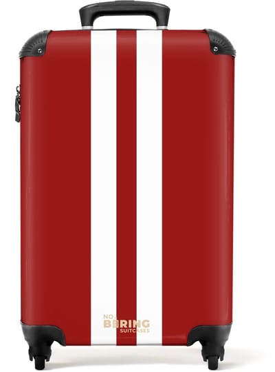 NoBoringSuitcases.com® - Handbagage koffer lichtgewicht - Reiskoffer trolley - Rood met dubbele witte verticale strepen - Reis rolkoffer met wieltjes - Carry on reistrolley op wielen - Luggage suitcase - 55x40x20 en 55x35x25 - Bagage 55 cm