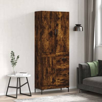 vidaXL - Hoge - kast - 69,5x34x180 - cm - bewerkt - hout - gerookt - eikenkleurig