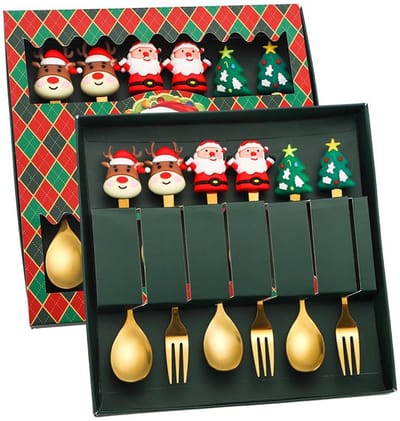 Dailygoods- Bestekset 6-delig - Roestvrij Staal - Hoogglans Gepolijst - Vaatwasmachinebestendig - Uniek Kerstdesign - Voedselveilig Materiaal - Kerstbestek