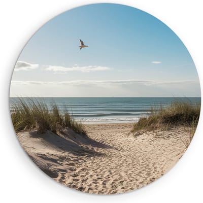 Saammp - Muurcirkel Hout - Strand En Zee - Vogel - Pad Vanuit de duinen - Ø 90 - Wandcirkel - Wanddecoratie Cirkel - muurdecoratie Woonkamer - Slaapkamer decoratie - Rond Schilderij