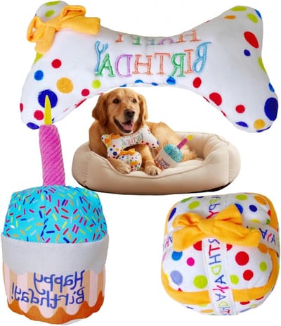 Set van 3 Pluche Squeaky Hondenspeeltjes, Interactieve Kauwspeeltjes voor Puppies en Honden, Zacht en Duurzaam Verjaardagscadeau voor Boredom en Tandjes krijgen