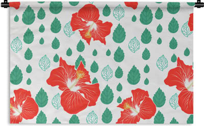 Wandkleed - Wanddoek - Hibiscus - Patronen - Hawaii - Bladeren - Bloem - 90x60 cm - Wandtapijt
