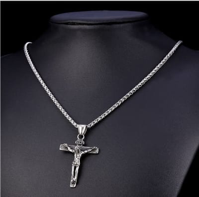Cabantis Kruis Ketting (Rozenkrans) - Ketting Dames - Ketting Heren - Cadeau Voor Vrouw - Cadeau Voor Man - Sieraden - Rozenkrans Zilverkleurig