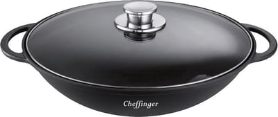 Cheffinger Wokpan met Deksel - 36 cm - Zwart