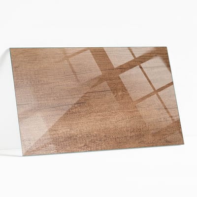 Wallfluent - Natuurlijk Houtpatroon Glazen Plaat - 120 x 80 cm - Bruin Glasplaat Tafel - Rechthoekig Tafelblad Glas - Gehard Glas - Glazen Tafelblad voor de Woonkamer