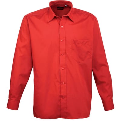 Premier Heren Popeline Overhemd Met Lange Mouwen (Rood)