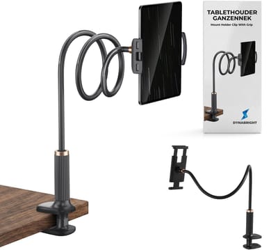 Dynabright Tablet Houder - Handsfree Bed met Flexibele Hals - Zwanenhals - Tafelklem - Bureau Stand - Telefoonhouder - Flexibel & Verstelbaar 360° - Tablets & Telefoons
