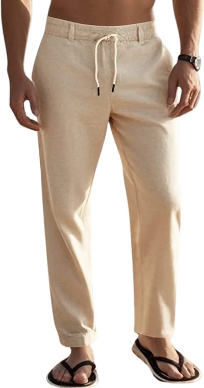 Livano Linnen Broek Heren - Zomerbroek - Volwassenen - Lange Broek - Pantalon - Strandbroek - Zomer - Ibiza Stijl - Beige - Maat S