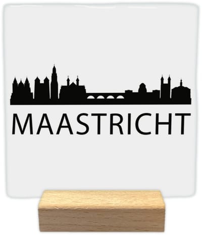 Maastricht skyline - Keramische decoratie tegel - incl. houten presenteerblok