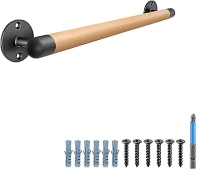 Houten Leuning 66 cm voor Gipsplaten of Beton - Robuuste Metalen Basis, Trapsteunstang voor Senioren