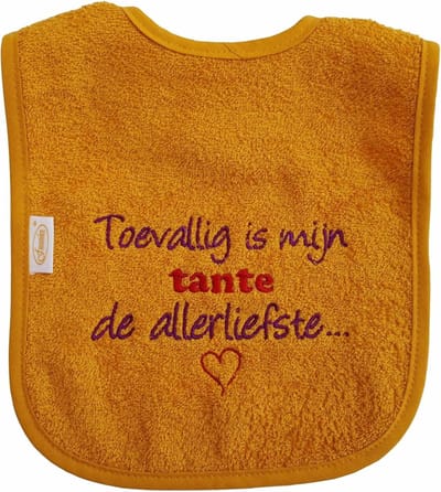 Oker slab met "Toevallig is mijn tante de allerliefste" - lief, kraamcadeautje, cadeau, babyshower