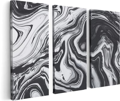 Artaza Canvas Schilderij Drieluik Abstracte Kunst - Zwart met Wit - 120x80 - Foto Op Canvas - Canvas Print