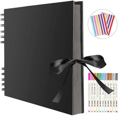 GELLDG DIY Fotoalbum - 40 zwarte pagina's - Scrapbookalbum - Aanpasbaar albumontwerp - Groot formaat voor het gemakkelijk plakken van foto's - Perfect als cadeau voor een feestje, vakantie, knutselproject of verjaardag