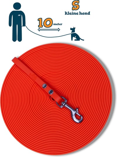 Miqdi BioThane® Sleeplijn 10 meter – zonder handvat – S (9 mm) – neon oranje – waterdicht & sterk