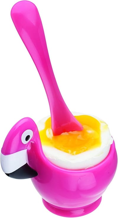 Zacht Gekookt Eierdopje met Lepel - Roze Flamingo Design - 1 stuk