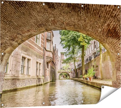 Gards Tuinposter Gracht in Utrecht onder de Brug - 120x90 cm - Tuindoek - Tuindecoratie - Wanddecoratie buiten - Tuinschilderij