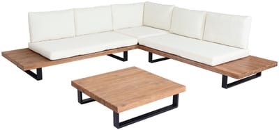 Tuinset MCW-H54, zitgroep, loungeset, Spun Poly, acaciahout, MVG, aluminium ~ lichtbruin, kussens crèmewit
