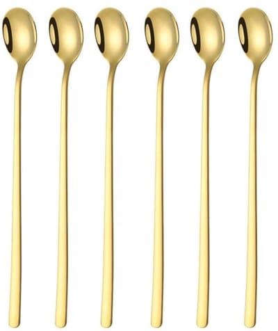 Dailygoods- Lepelset 6-delig - Roestvrij Staal - IJslepel - Lange Roerlepel - Ideaal voor Ijskoffie/Ijsthee - 23,5 cm Handgreep - Koffielepels