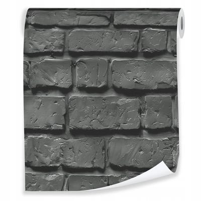 WALLARENA - Behang - Breedte 50 cm - 3D Zwarte Baksteenpatroon - Geschikt voor woonkamer en slaapkamer - 10m
