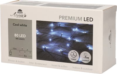 Anna's Collection Kerstverlichting - 80 leds - helder wit - 8 meter - lichtsnoer - dimmer - timer - IP44