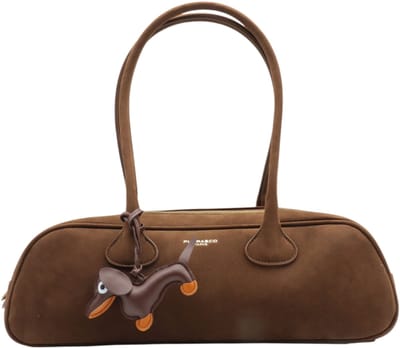 Flora & Co - teckel tas - dames handtas - fashion - suède look - teckel charm - chocolade bruin