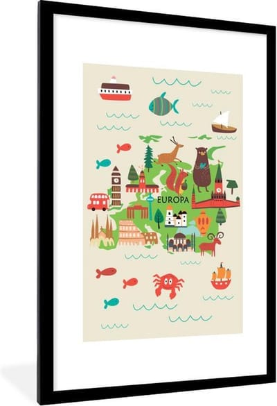 Wereldkaart Kinderen - Groen - Europa - Schoolplaat - Kinderkamer - 80x120 cm