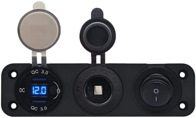 ProRide 12V USB Autolader 2 Poorten - QC3.0 - Drievoudig inbouw paneel - Sigaretten stopcontact en Schakelaar
