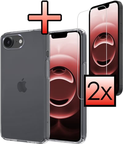 Hoesje - Met 2x Screenprotector - Geschikt voor Apple iPhone 16e / 17e - Sterk & Shockproof - Back Cover - Siliconen Case - Telefoon Hoes - Transparant