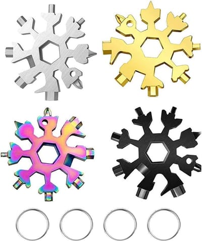 4-Pack Multitool Sneeuwvlok 18-in-1 Zakgereedschap met Moersleutel en Flessenopener