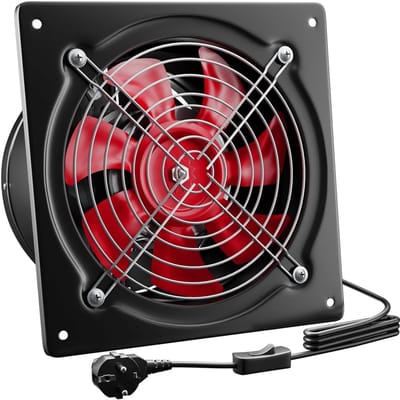 Krachtige Afzuigventilator 150 mm met Schakelaar - Zwart Ventilatiesysteem voor Badkamer of Toilet