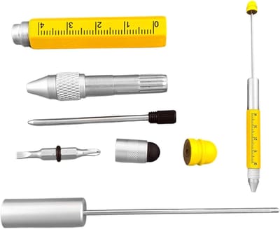 Multifunctionele Pen - Gereedschap Pen - Knutselen en Reparatie - 6-in-1 Ontwerp - 16.6 cm Lengte - Geel