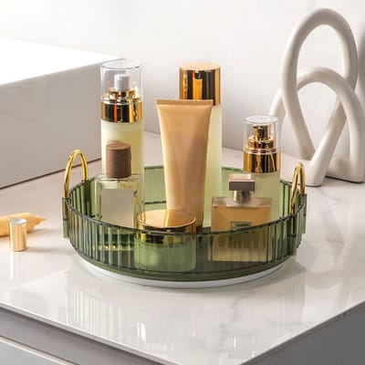 Opbergrek - Cosmetica Rek voor kaptafel - 360° draaibaar opbergrek voor badkamer blad - Groot opbergrek voor huidverzorgingsproducten - Draaibaar cosmeticarek - Enkellaags - Diameter 23 cm