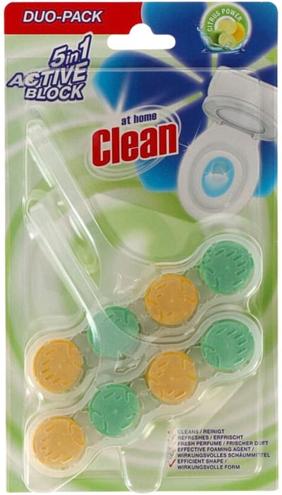 At Home - Clean - Toiletblok - 5in1 Active - Citrus Power - Neutraliseert & Reinigt - 2 Blokken