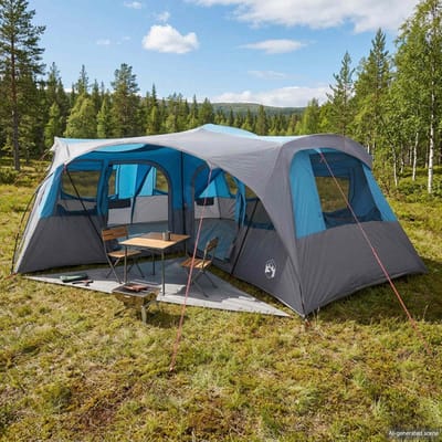vidaXL - Gezinstent - met - regenhoes - waterdicht - 6-persoons - Blauw
