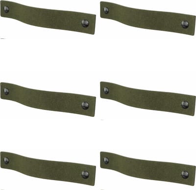 6x Leren handgrepen 'platte greep' - maat S (15,8 x 2,5 cm) - SUEDE OLIVE - incl. 3 kleuren schroefjes (handgreepjes - leren grepen - greepjes - leren lusjes)