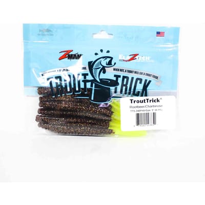 Zman Soft Lure Forel Trick 5 Inch 6/Pack Rootbeer Chart Tail (8651) white