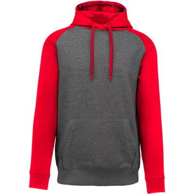 PROACT® Tweekleurige sweater met capuchon volwassene PA369 - Grey Heather / Sporty Red - 3XL