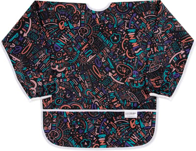 Bumkins Long-Sleeved Art Smock - Schilderschort met Lange Mouwen voor Kinderen - Kliederschort, Knutselschort en Verfschort - Waterdicht - Machinewasbaar - Channel Kindness - Positieve Teksten - Zwart Meerkleurig - 3-5 jaar