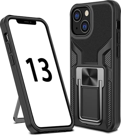 Hoesje Geschikt voor iPhone 13 Pro – Schokbestendig Ultra Slim Soft TPU Cover met kicktand Ringhouder – Zwart