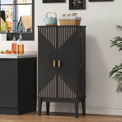 MODENUIT Opbergkast - 2-Deurs Kast Met 5 Vakken - Voor Keuken, Eetkamer En Hal - MDF - 120x59x30 cm - Zwart