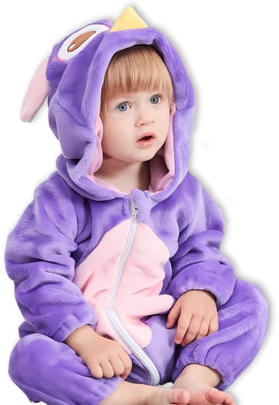 BoefieBoef Dieren Baby Onesie Peuter Pyjama Kinderen 6 maanden - 2 jaar – Uil – Verkleedkleding met Luierrits – Carnaval Dierenpak - Kerst en Kraamcadeau - Zacht Flanel - Romper - Boxpak - Jongens - Meisjes - Kruippak - Winterpak - Paars - Owl