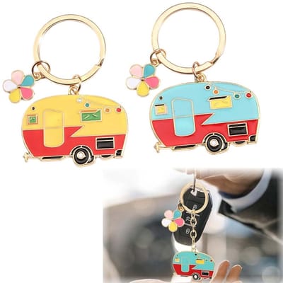 Dailygoods- Campersleutelhanger 2 Stuks - Retro Sleutelhanger - Camper Accessoires - Sleutelhanger voor Caravans - Draagbare Sleutelhanger - Hoogwaardig Materiaal