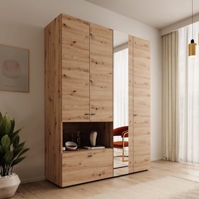 Meubella - Calista - Kledingkast met 4 deuren - Eiken - 155x52x208 cm
